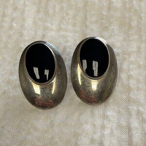 Vintage 925 Sterling Silver & Onyx Oval Earrings